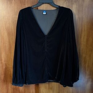 EUC Old Navy Velvet Black Shirred Long-Sleeve V-Neck Blouse | Women’s Plus XXL